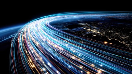 Abstract global maps showcasing high-speed data transmission, Each image visualizes the concept of global connectivity, technological growth, and business data flow through illuminated lines represent