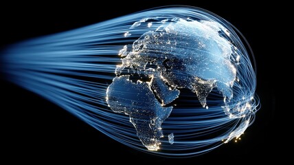 Abstract global maps showcasing high-speed data transmission, Each image visualizes the concept of global connectivity, technological growth, and business data flow through illuminated lines represent