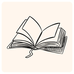 Hand-Drawn Open Book with Bookmark Outline