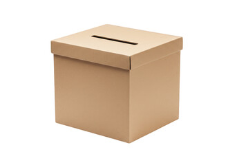 Realistic Illustration of Brown Cardboard Ballot Box Isolated on Transparent