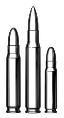 Realistic Illustration of Bullet Ammunition Cartridge Weapon and Steel