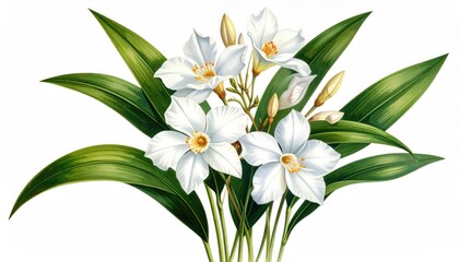 Obraz premium Bouquet of white flowers and leaves