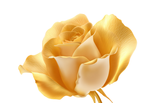 Golden yellow rose isolated on white transparent background