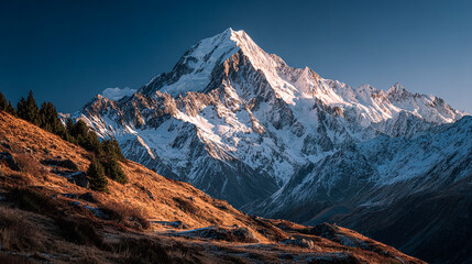 Majestic Snowy Mountain Peak Gleams