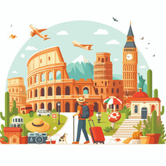 Fototapeta premium vector image of tourist traveling