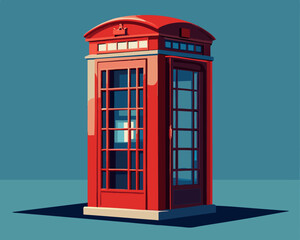 Obraz premium colorful illustration of a classic red telephone booth isolated on solid color background