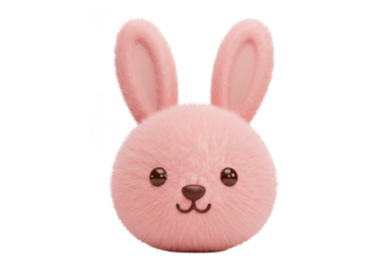Isolated Illustration Of Cute Pink Fluffy Bunny with Transparent Background
