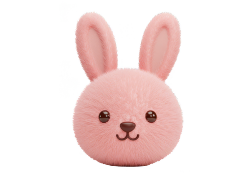 Isolated Illustration Of Cute Pink Fluffy Bunny with Transparent Background - Powered by Adobe
