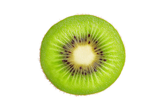 Fresh kiwi fruit slice cross-section isolated on white transparent background.