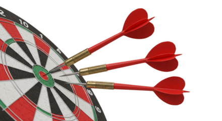 Realistic Image of Red Darts Hitting Bulls-Eye Target On Transparent Board