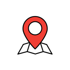 Red Pin Icon Map Bold Black Outline Simple Design