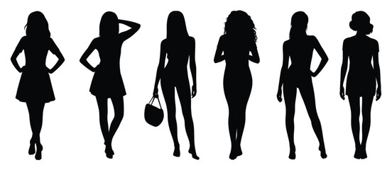 Collection of diverse female silhouettes showcasing various fashion styles and poses