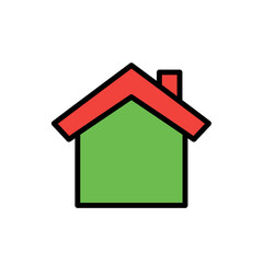 Fototapeta premium Cute green house with red rooftop and chimney black border flat design vector graphic