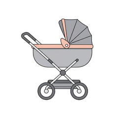 Isolated Illustration of Gray and Pink Stroller for Baby Transport