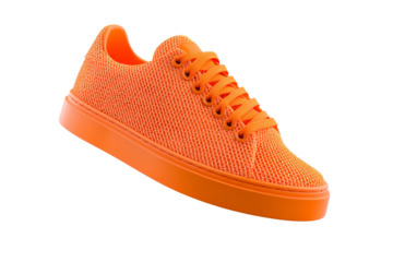 A bright orange sneaker with a white sole