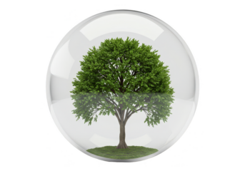 Isolated Illustration of Green Tree Encased in Transparent Glass Globe