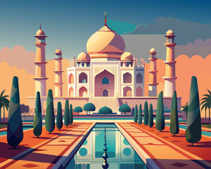 colorful illustration of a majstic indian palace with marble dome