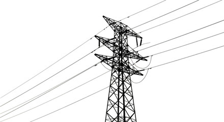 Isolated Illustration Of High Voltage Power Lines And Tower On Black