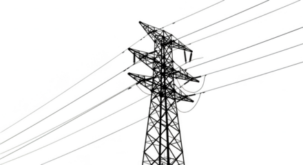 Isolated Illustration Of High Voltage Power Lines And Tower On Black