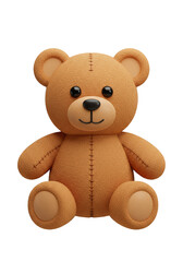 3d Render of Fluffy Stuffed Teddy Bear Toy on Transparent Background