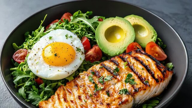 Fresh salmon salad with avocado and poached egg offers deliciously healthy meal option for everyone