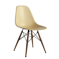 Modern Cream Plastic Chair with Wooden Legs and Black Metal Supports, Generative AI