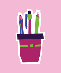 Pen Holder Sticker with Flat Soft Color Palette in Cutout Style