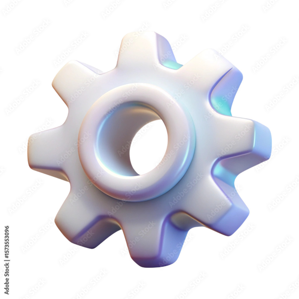 Fototapete a 3d rendered gear icon with iridescent color and glossy effect on a black background