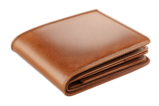 A brown leather wallet with a brown leather strap