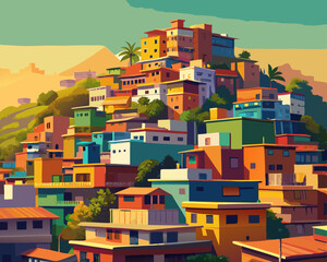 colorful vector illustration of a vibrant scenery rio de janeiro colorful hill village