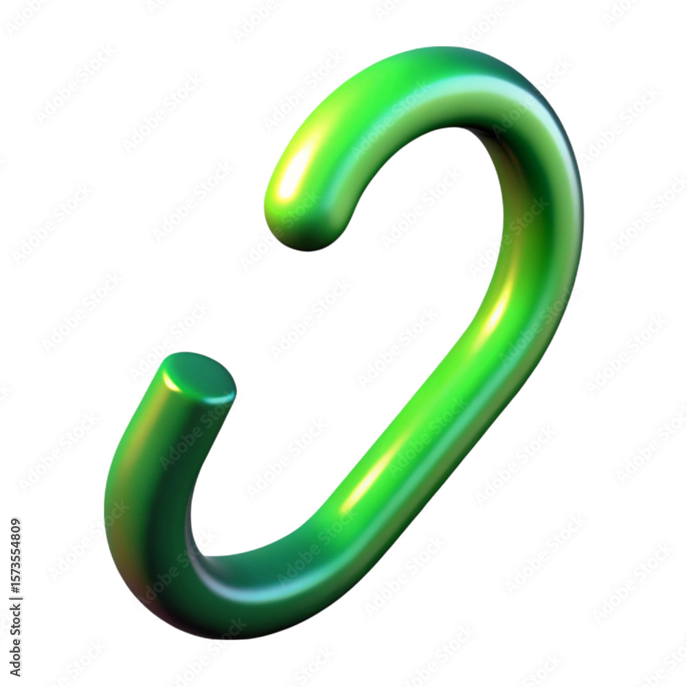 Poster glossy three dimensional curved green element on black background with reflective surface