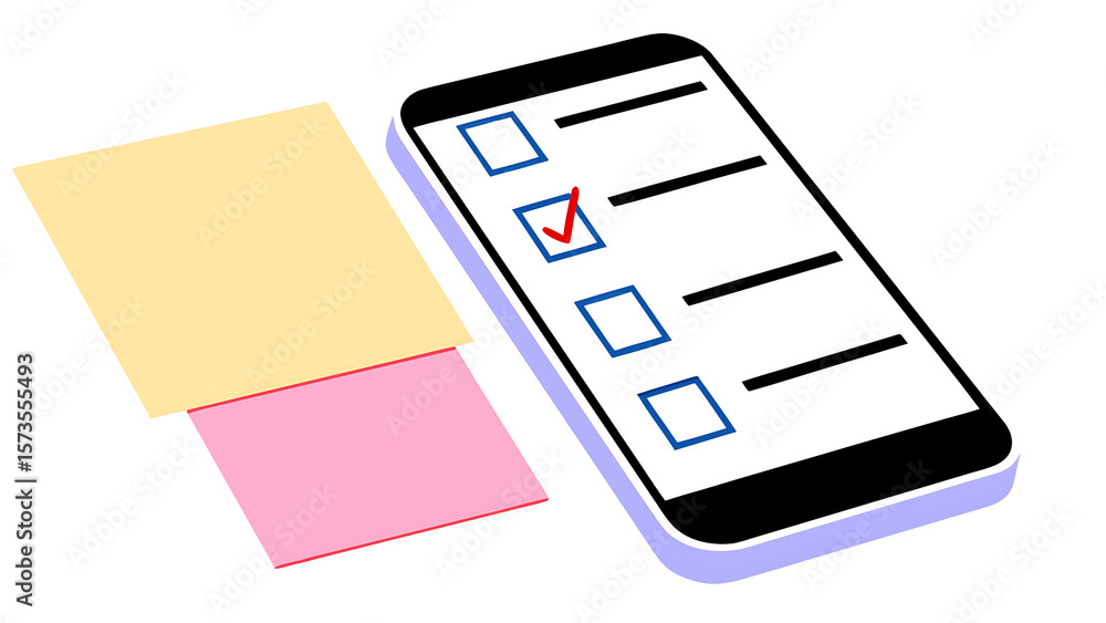 Fototapete 3d mobile phone with checklist smartphone screen with checkmarks to do list with completed tasks not