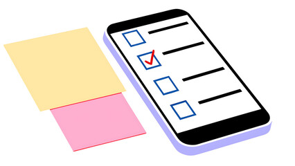 3d mobile phone with checklist smartphone screen with checkmarks to do list with completed tasks note with survey or done test realistic elements isolated on white background 3d rendering 96100090 1