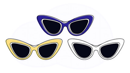 3d front view cat eye sunglasses in red yellow and silver icon set summer time object fashion glasses for women travel accessory cartoon design icons isolated on white 3d vector illustratio 62668098 1