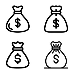 Money Icon Set silhouette, Dollar Bag Icon Set, Vector Design