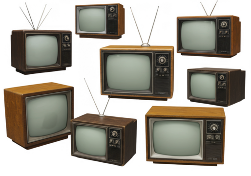 3D Render Old TV Collection Vintage Telecommunication on Transparent