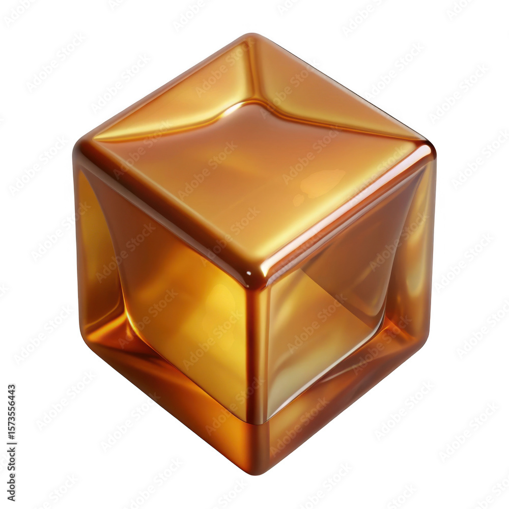 Aufkleber shiny amber colored geometric cube with soft edges isolated on transparent background