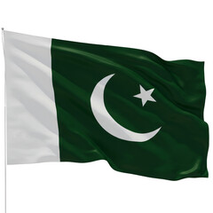 Illustration of Pakistani Flag Waving with Crescent Moon Star and Green