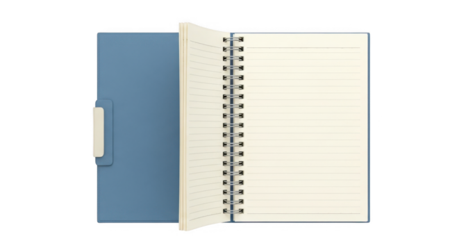 Buku catatan kosong dengan spiral di atas buku agenda biru bersih PNG