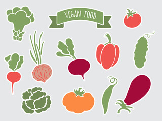 Vector vegetables collection. Vegan food. Vector illustration
