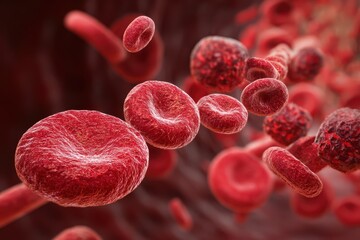Red blood cell, and erythrocyte, in a blood vessel. Iron in hemoglobin. 3D-Illustration