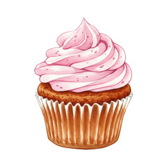 Illustration of Pink Frosted Cupcake Dessert Food Treat Isolated Sweetness