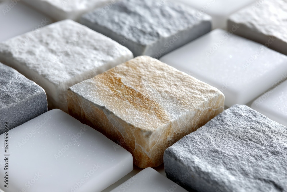 Poster textured stone and smooth tile surface patterns in neutral colors