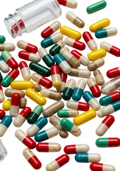 Scattered Multicolor Capsule Pills Medicines with Transparent Background