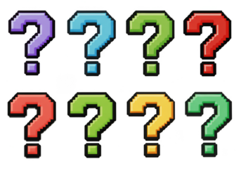 Illustration of Pixelated Question Mark Symbols in Purple, Red, and Green