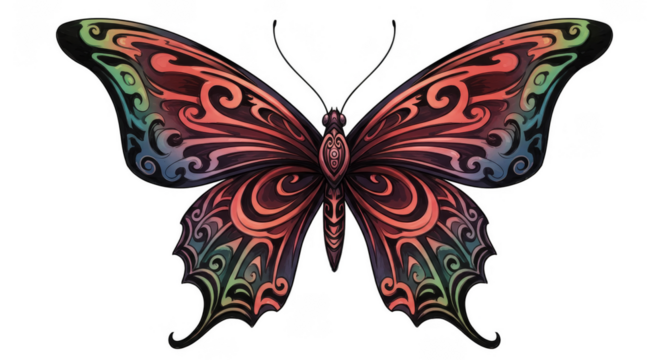Illustration of Pixel Butterfly with Intricate Wing Patterns on Transparent