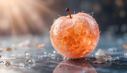 The gentle radiance of a fuzzy crystal peach, catching every sparkle.