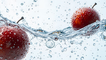 A vibrant display of abstract and natural fruit with water in harmony, captured mid-splash.