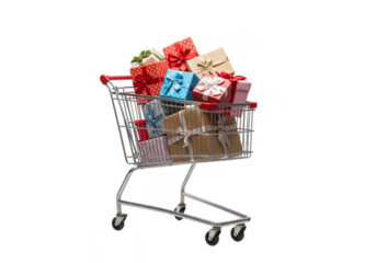 Shopping Cart Of Gifts Presents Box With Transparent Background