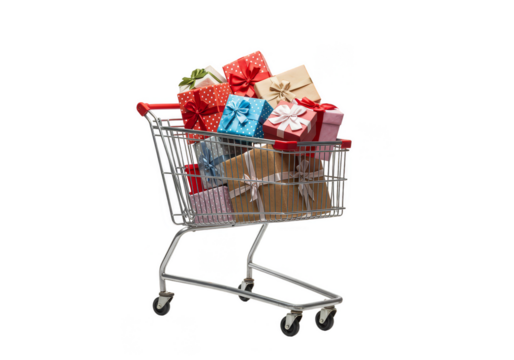 Shopping Cart Of Gifts Presents Box With Transparent Background